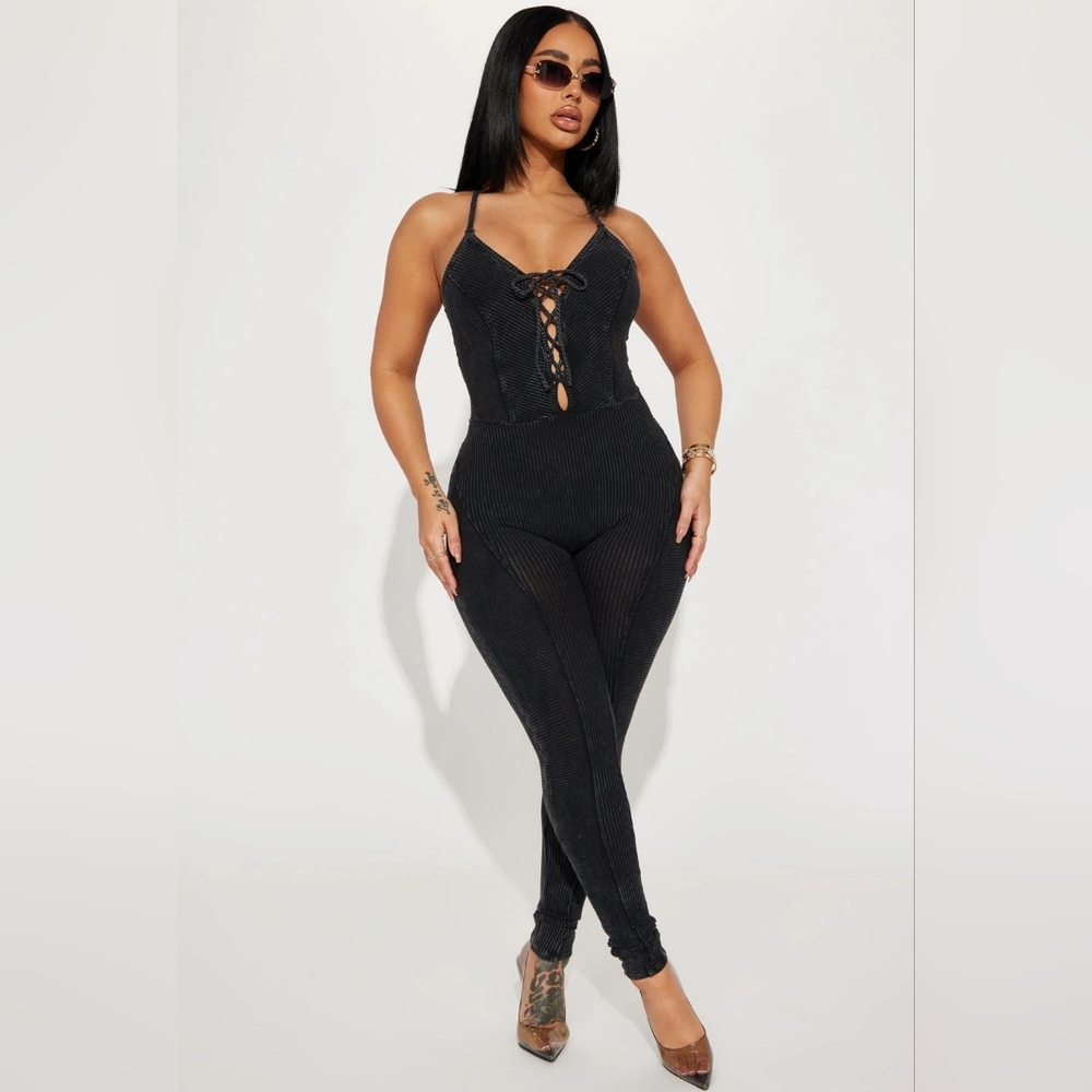 Fashion nova mineral wash rib jumpsuit